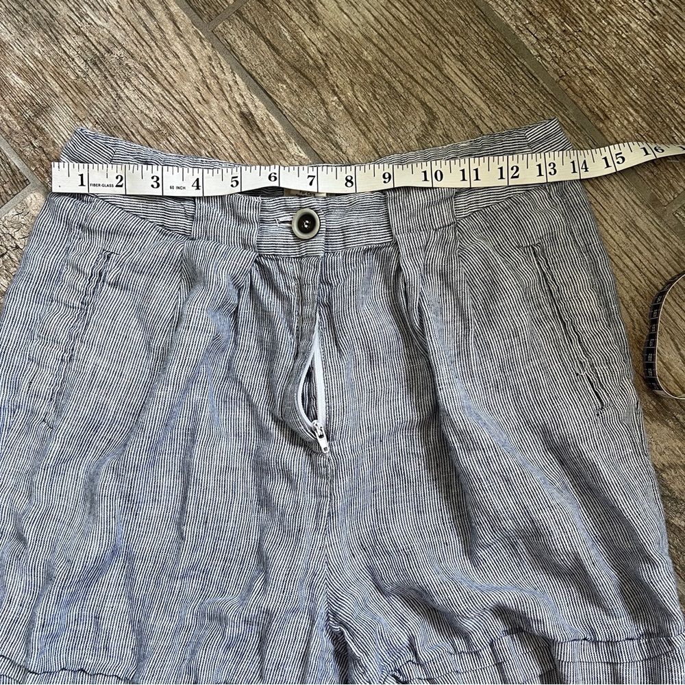 Andrea Jovine 100% Linen, Blue and White Striped High Waisted Shorts, Women’s 4 - Picture 5 of 10